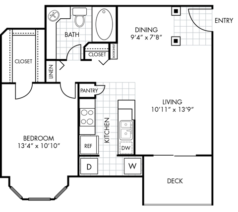 One Bedroom One Bathroom Floorplan 709